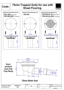 McAlpine TSG1WH-NSC 75mm Water Seal Trapped Gully, Clamp Ring and Cover Plate, 2" Horizontal Outlet and 2" x 1" Socket Reducer