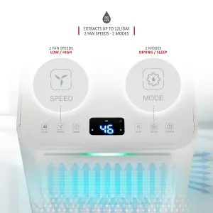 NETTA 12L Compact Dehumidifier - Digital Control Panel, Air Filter,  Auto Restart,  Low Energy 200W