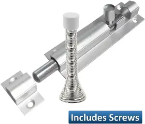 Barrel Bolt Straight Satin Anodised Aluminium with Doorstop Pack of 1 - 75mm x 25mm (3 Inch x 1 Inch)