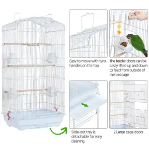 Yaheetech White Open Top Metal Bird Cage Large Rolling Parrot Cage w/ Slide-out Tray