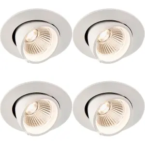 4 PACK Fully Adjustable Ceiling Downlight - 9W Warm White LED - Matt White