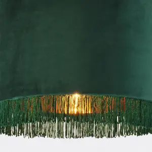 First Choice Lighting Spruce Green Velvet With Gold Inner Tassled Light Shade