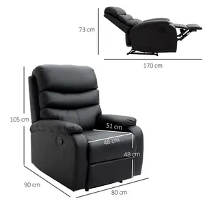 HOMCOM Manual Recliner Chair Armchair for Living Room with Footrest Black