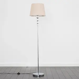 ValueLights Eleanor Modern Silver Chrome and Clear Acrylic Ball Floor Lamp with Beige Shade