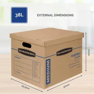 10 BANKERS BOX Cardboard Moving Boxes 38L Heavy Duty Double Wall Boxes Pack of 10