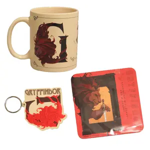 Harry Potter Gryffindor Mug Coaster And Keychain Cream/Brown (One Size)