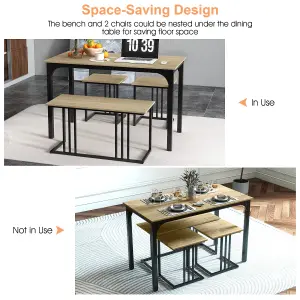 COSTWAY 4-Piece Dining Table Set Industrial Dining Table W/ Bench & 2 Stools