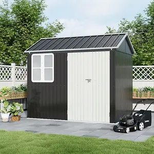 8.3 x 5.4ft Metal Apex Roof Garden Shed Outdoor Storage House with Window in Black and White, Assembly Required