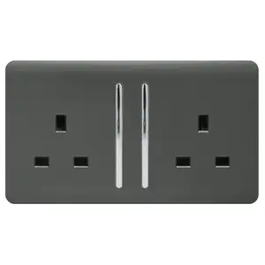 Trendiswitch Charcoal 2 Gang 13 Amp Switched Socket