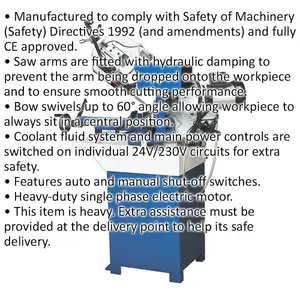 210mm Industrial Power Bandsaw - Coolant Fluid System - 900W Electric Motor