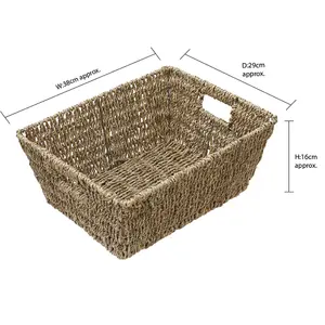 JVL Large Hand Woven Seagrass Rectangular Storage Baskets