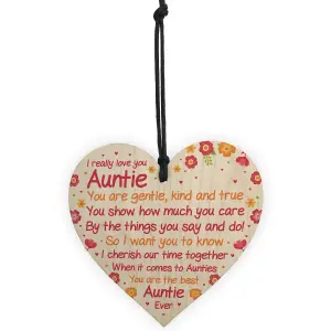 Red Ocean Auntie Birthday Gifts From Niece And Nephew Wooden Heart Sister Christmas Gift