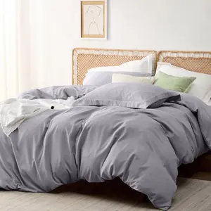 Odil Microfiber Solid Colour Duvet Cover Set with Pillowcases Grey / Double Duvet Cover Set