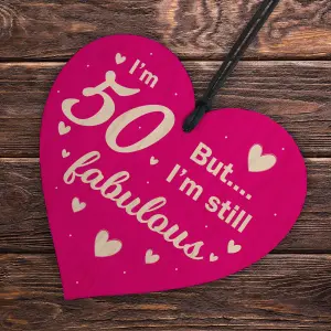 Red Ocean 50 And Fabulous Funny 50th Birthday Gifts For Women Female Her Mum Nan Best Friend Wood Heart 50th Birthday Decorarions