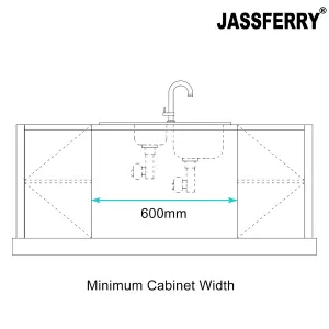 JASSFERRY Glossy Black Glass Top Kitchen Sink Stainless Steel 1.5 Bowl Left Hand Drainer