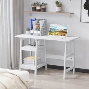 HOMCOM Computer Writing Desk w/ Shelf PC Workstation for Home Office White