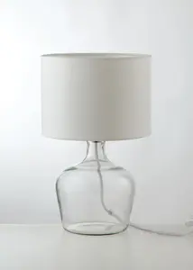 Luminosa HENDRIX Table Lamp with Round Shade White, Fabric Lampshade 23x37cm