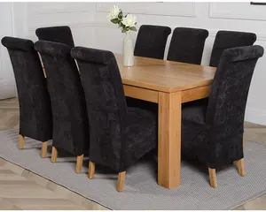 Dakota 182 x 92 cm Chunky Oak Large Dining Table and 8 Chairs Dining Set with Montana Black Fabric Chairs