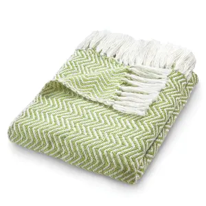 Woven Indoor Outdoor Washable Herringbone Cuddly Throw Green - 130cm x 180cm