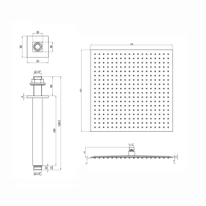 ENKI Milan Chrome Square Ceiling Mounted Thermostatic Shower Head Large Slim