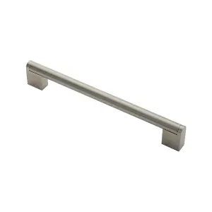 2x Round Bar Pull Handle 232 x 14mm 192mm Fixing Centers Satin Nickel & Steel