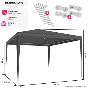 Gazebo Kara - 3 x 3 m, water & UV resistant, guy ropes and pegs included - grey