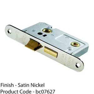 Satin Nickel Locking Bathroom Door Sashlock Latch - Radius Forend 64mm Deep