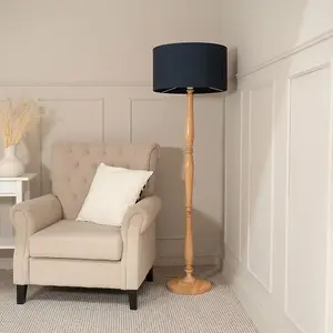 ValueLights Victoria Traditional Light Wood Candlestick Floor Lamp with Charcoal Drum Shade - LED Bulb Included