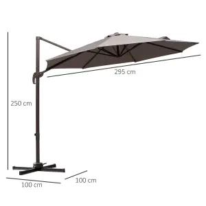 Outsunny 3M Cantilever Parasol Aluminium Garden Umbrella with Crank, Grey