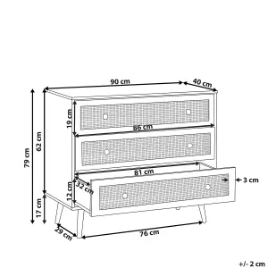 Rattan 3 Drawer Chest Light Wood PONCA
