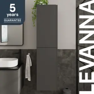 GoodHome Levanna Tall deep Matt Grey Double Bathroom Column cabinet (H)160cm (W)40cm