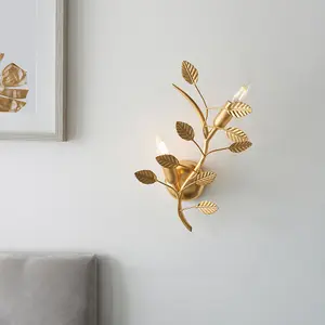 Gold Leaf Twin Wall Light - 2 Bulb Decorative Sonce Fitting - Leaves Design