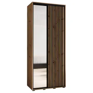 Sapporo II - Oak Artisan Mirrored Sliding Door Wardrobe - Compact Storage for Modern Living (H)2050mm (W)1200mm (D)600mm