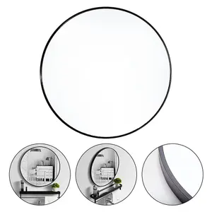 Black Round Wall Mounted Bathroom Framed Mirror 70 cm