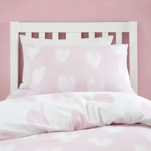 Catherine Lansfield Brushed Cotton Hearts Reversible Duvet Cover Set with Pillowcase Pink