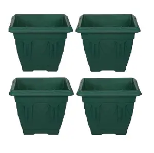 4 x 30cm Square Venetian Pot Decorative Plastic Garden Flower Planter Green