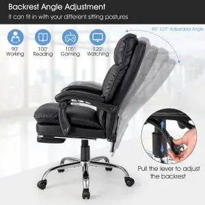 Costway Office Desk Chair Ergonomic Padded Reclining Chair W/Retractable Footrest