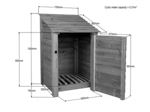 Wooden log store with door W-79cm, H-126cm, D-88cm - natural (light green) finish