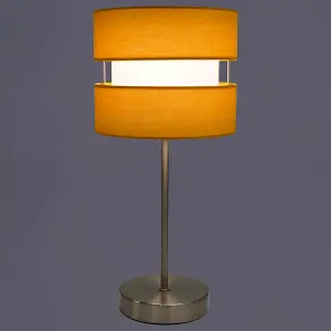 Chrome Table Lamp with Layer Fabric Shade Yellow Ochre