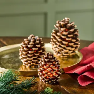 Set of 3 LED Pinecones - Battery Powered Light Up Wax Pine Cone Trio Festive Christmas Xmas Home Candle Decorations - H8, 9 & 12cm