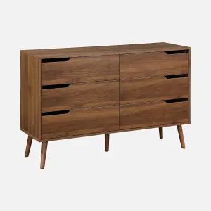 sweeek. 6-drawer chest walnut with wood effect Nepal Walnut wood-effect 120x40x80 cm