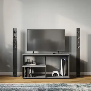 URBNLIVING 80cm Height Grey & Black Wooden Side Coffee Table With Storage Shelves TV Stand