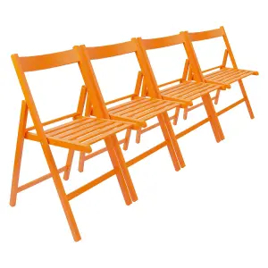 Harbour Housewares - Beech Folding Chairs - Orange - Pack of 4