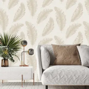 Belgravia Décor Glitter Feather Beige Textured Wallpaper