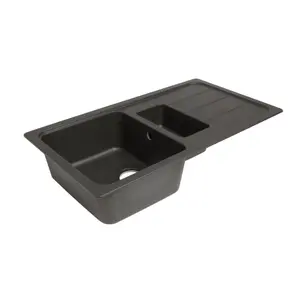 Cooke & Lewis Arber Black Composite quartz 1.5 Bowl Sink & drainer 500mm x 900mm