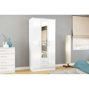 Birlea Lynx 3 Door 2 Drawer Wardrobe With Mirror White