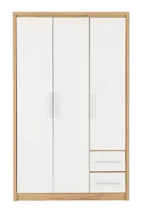 Seville 3 Door 2 Drawer Wardrobe in Oak and White