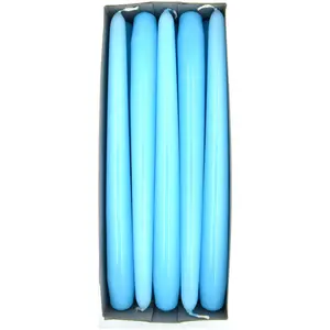 Tapered Dinner Candles, Pack of 10, Unscented, Long Burning Time, 24 cm / 19.45" (Light Blue, Varnished)