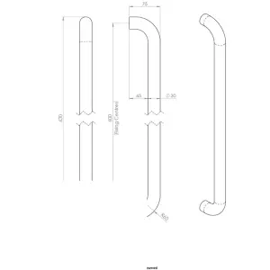 4x Round D Bar Pull Handle 630 x 30mm 600mm Fixing Centres Satin Steel