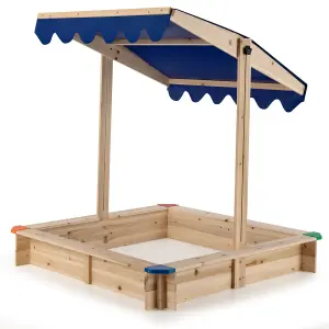 Costway Kids Wooden Sandbox Outdoor Children Play Sandpit w/ Height-adjustable Canopy